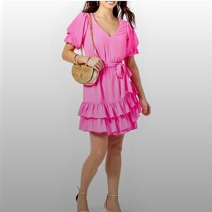 Lilly Pulitzer Marta Stretch Pink Ruffle Dress - Pink. Never Worn, But No Tags.
